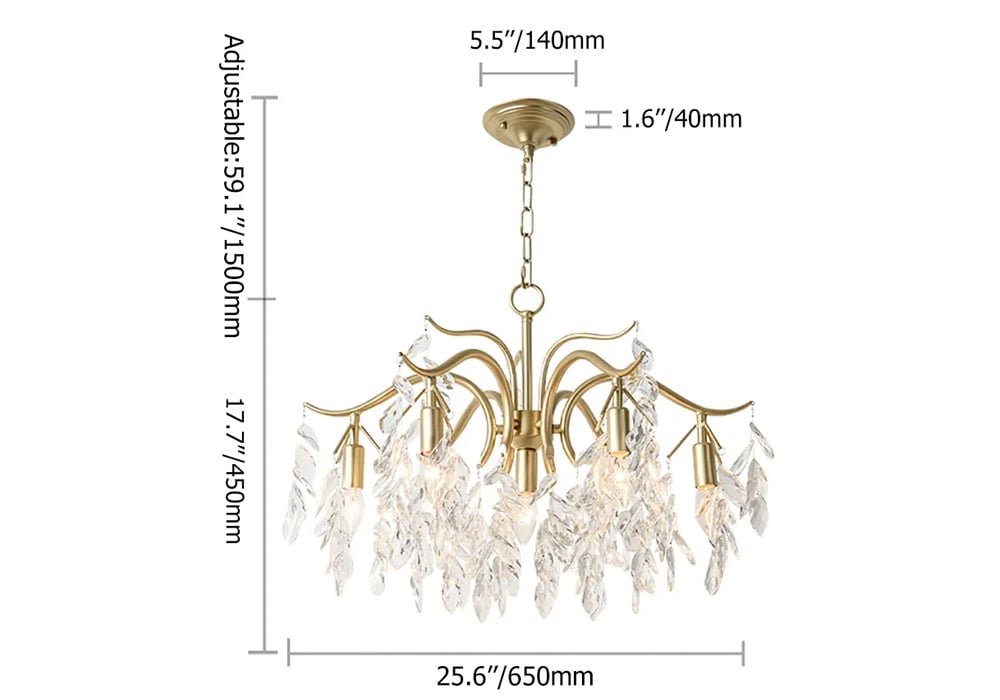 Modern 7-Light Crystal Tiered Chandelier in Champagne Gold weights dimensions image