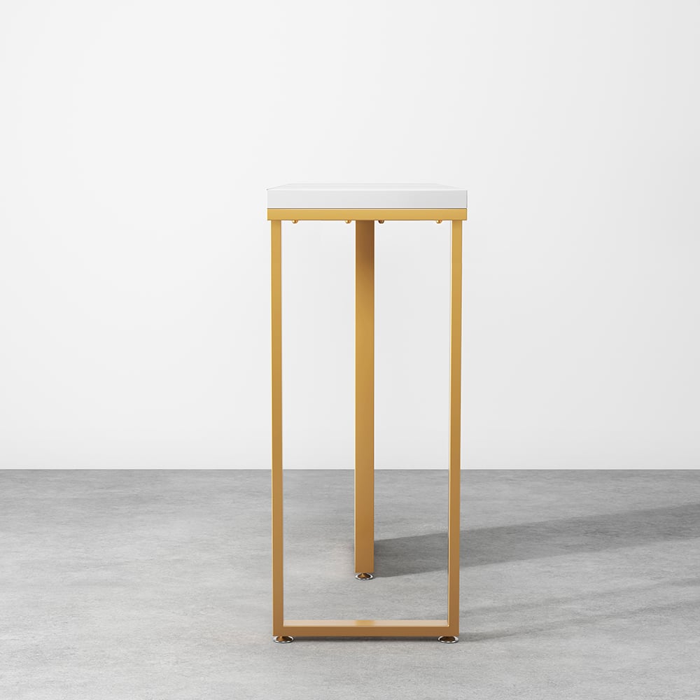 1000mm White and Black Narrow Console Table Modern with Wooden Top Hallway Table window image