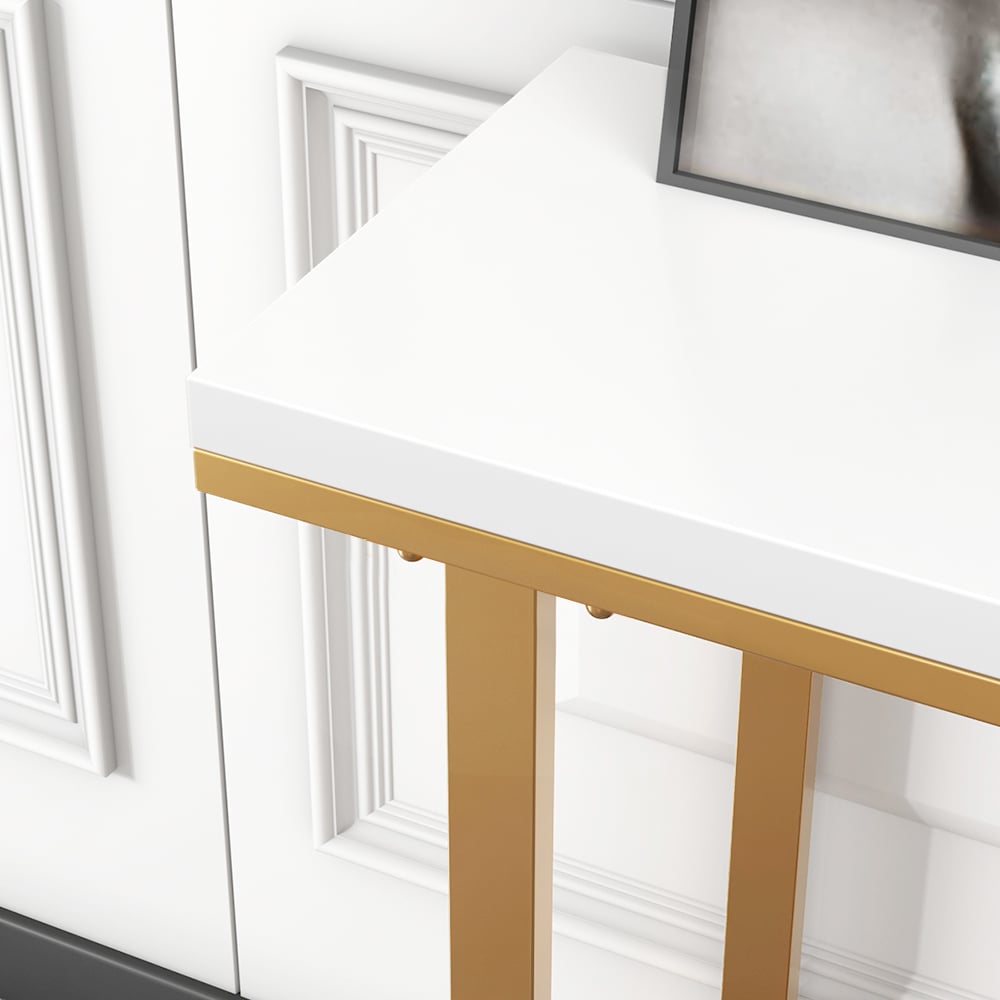 1000mm White and Black Narrow Console Table Modern with Wooden Top Hallway Table window image