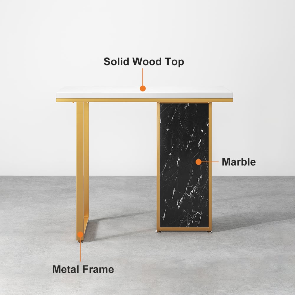 1000mm White and Black Narrow Console Table Modern with Wooden Top Hallway Table window image