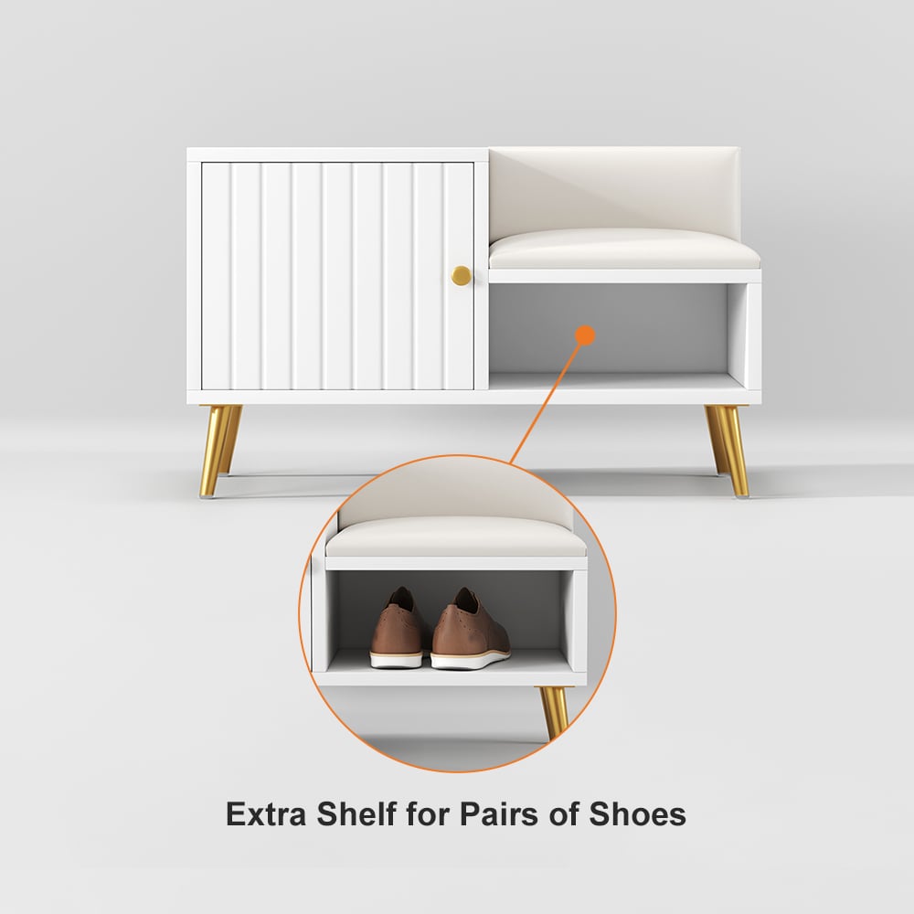 Banc à Chaussures 8 Compartiments Avec Assise – En Bois, Charge Max 230 Kg, Blanc, 102x30x41 Cm – Pour Entrée, Salon