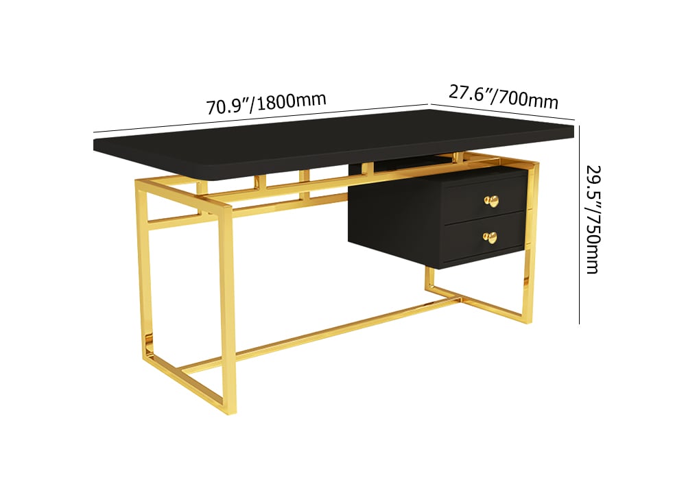 Bureau d'ordinateur moderne noir 1800 mm avec 2 tiroirs en or Poids, dimensions, image