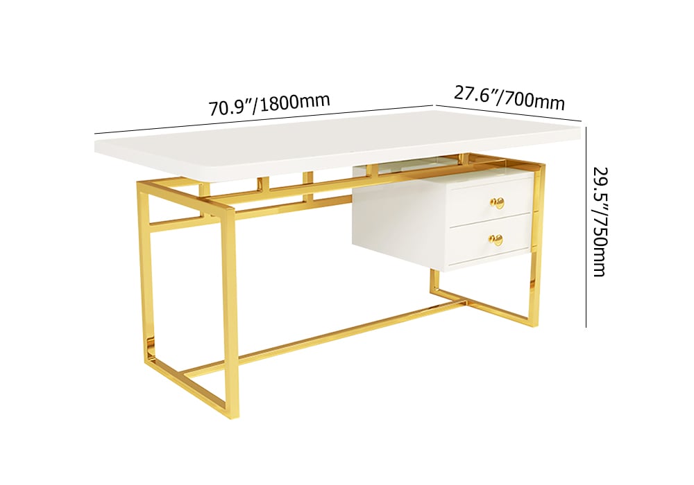 Bureau d'ordinateur moderne blanc 1800 mm avec 2 tiroirs en or Poids, dimensions, image