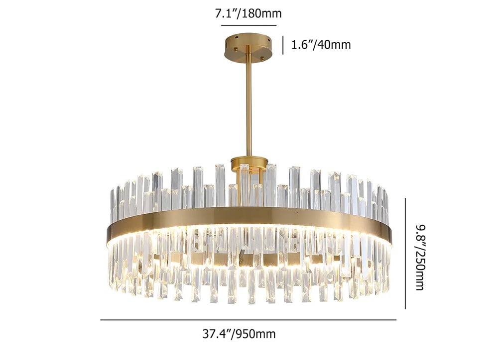 Lustre moderne à rayures en cristal avec cadre rond en laiton Poids, dimensions, image