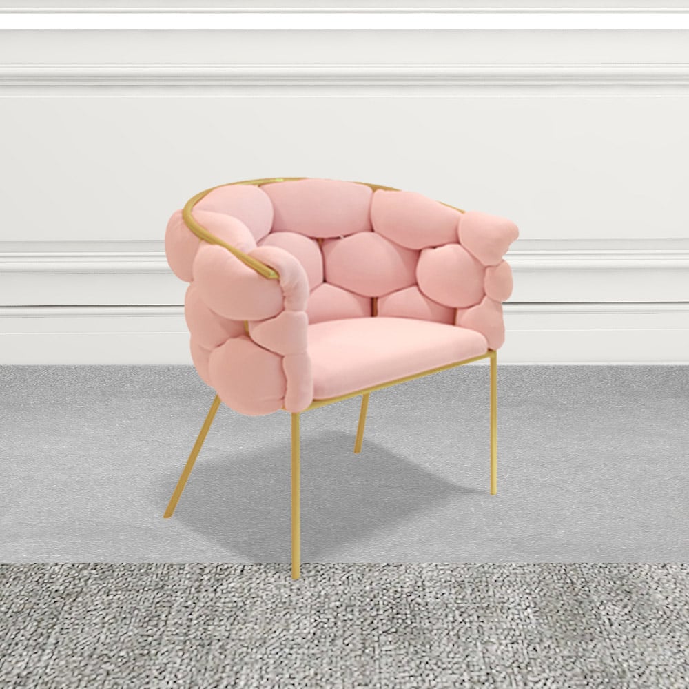 Pink Nordic Accent Chair Velvet Upholstery Chair Tufted Chair window image