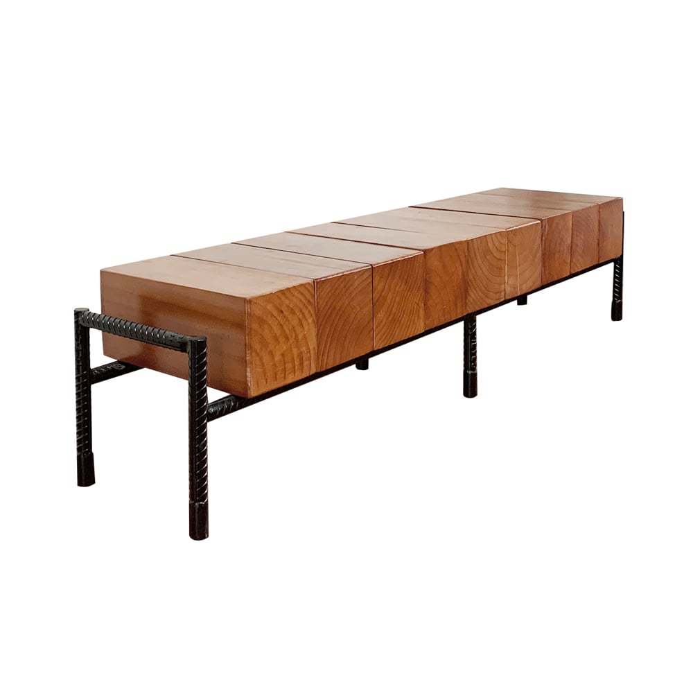 Meuble TV rectangulaire en bois de pin en noyer et métal noir 1500 mm image de fenêtre