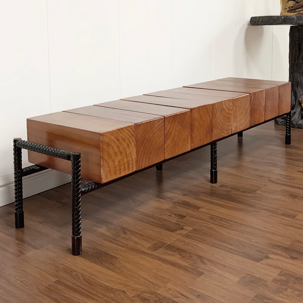 Meuble TV rectangulaire en bois de pin en noyer et métal noir 1500 mm image de fenêtre