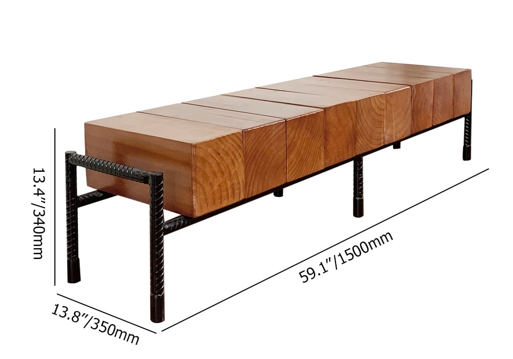 Meuble TV rectangulaire en bois de pin en noyer et métal noir 1500 mm Poids, dimensions, image