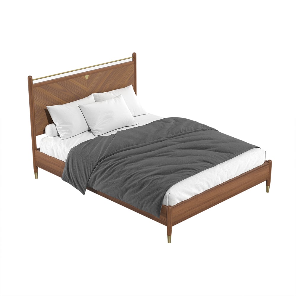 Mid Century Wooden Platform Bed Walnut Ash Wood Finished, King window image