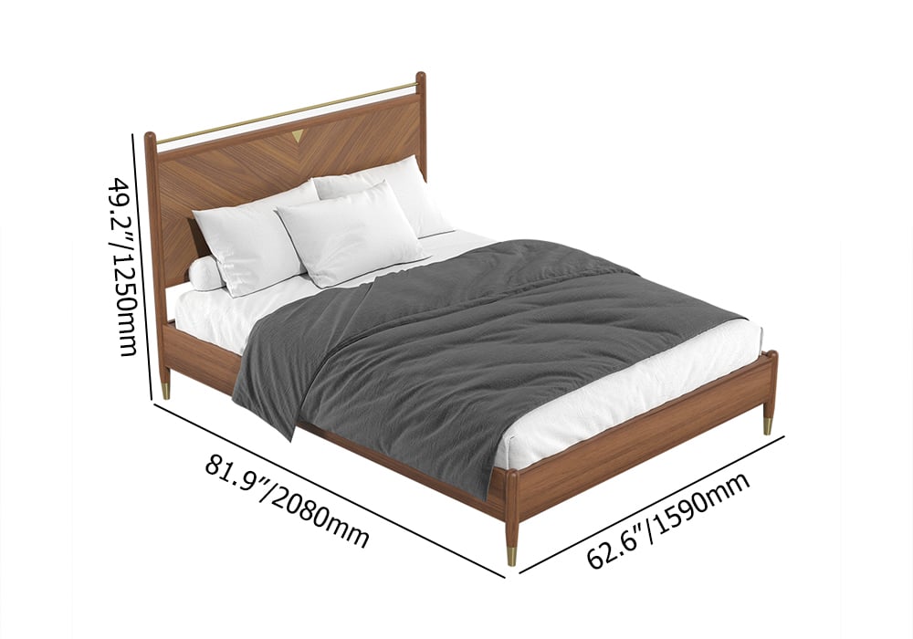 Mid Century Wooden Platform Bed Walnut Ash Wood Finished, King weights dimensions image