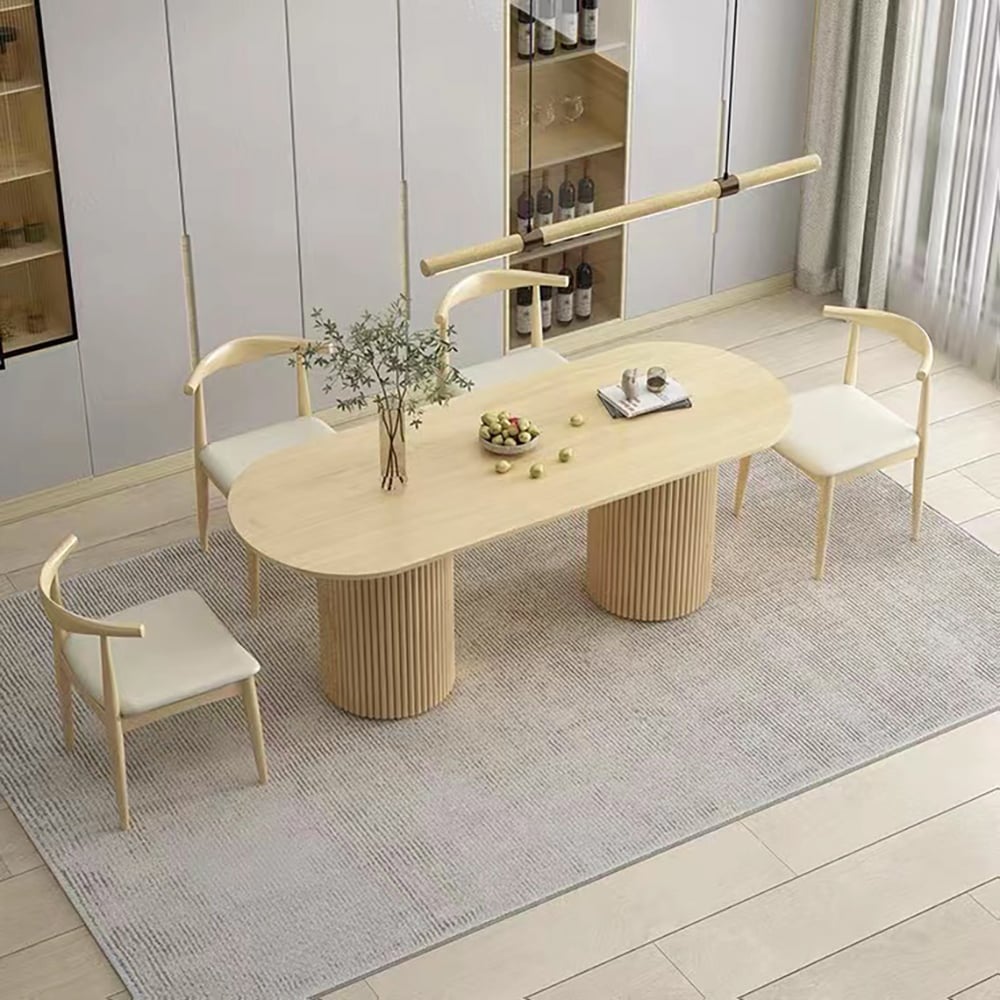 Japandi 63" Solid Wood Dining Table Natural Oval Tabletop for 6 Person