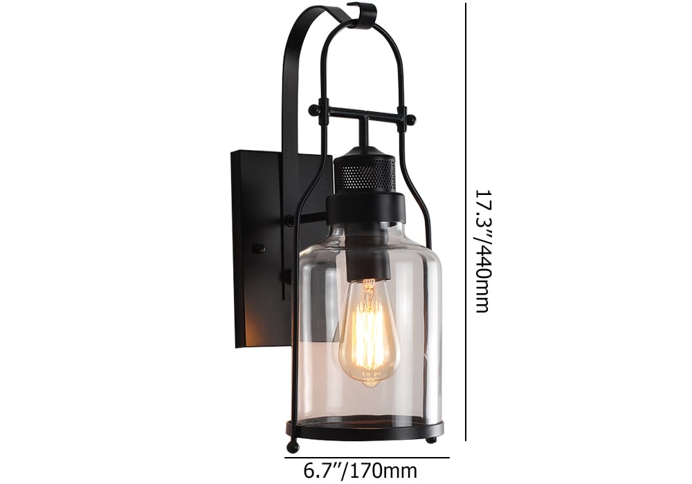 Industrial Loft Lampe murale en métal rouille avec verre transparent Poids, dimensions, image