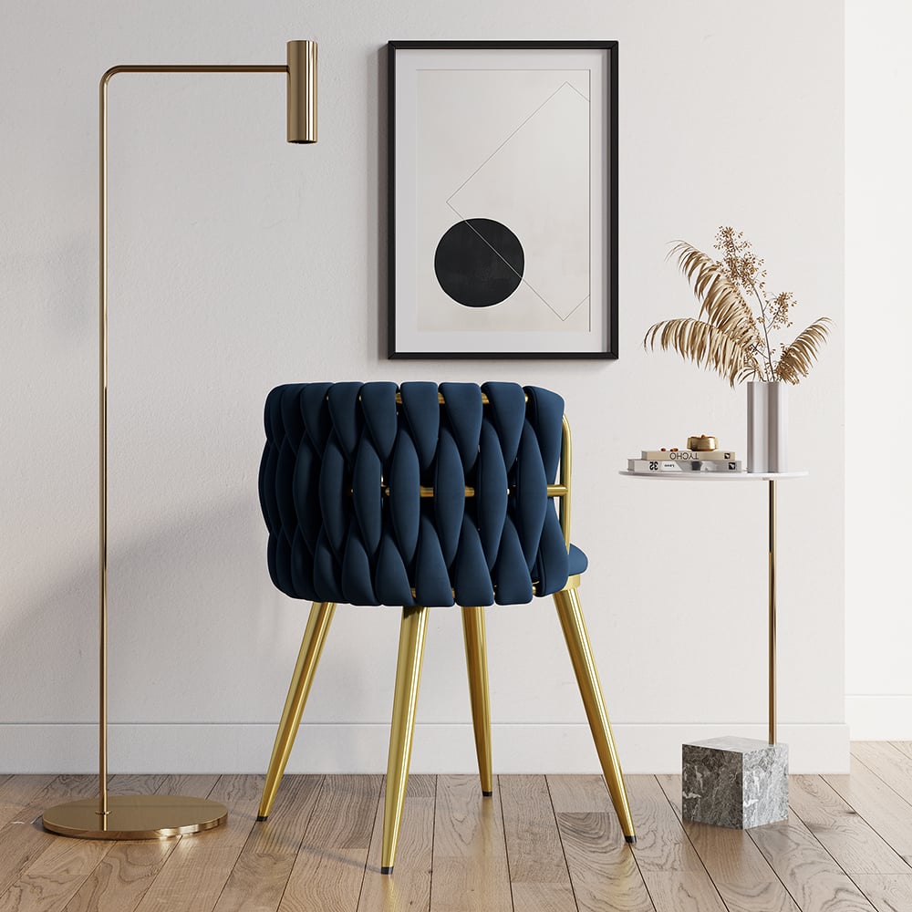 Sweave Nordic Blue Barrel Back Dining Chair Round Accent Chair with Velvet Upholstery