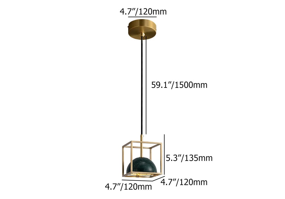 Suspension géométrique à 1 lumière avec abat-jour en faux marbre en laiton Poids, dimensions, image
