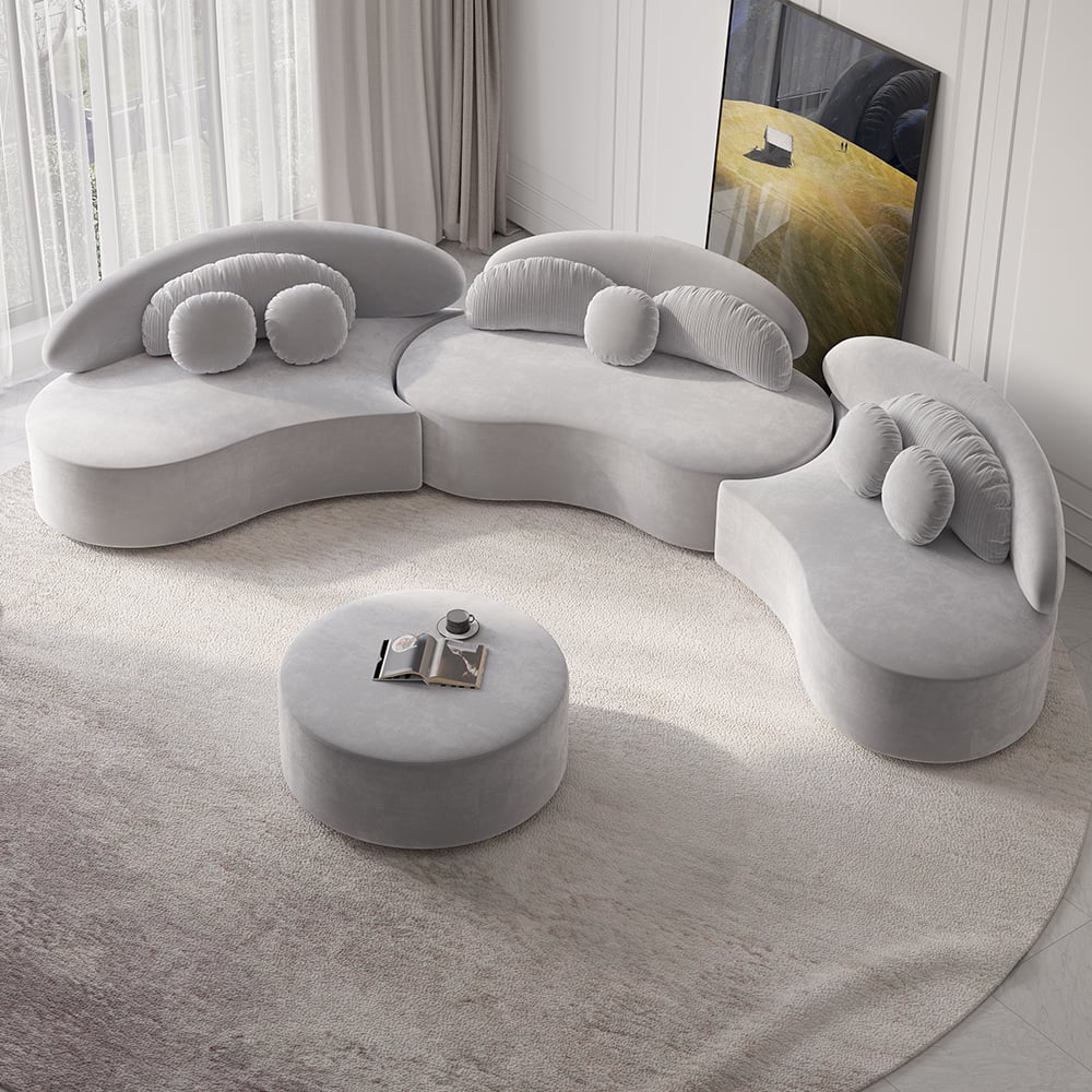Questions and Answers for 146" 4-Piece Curved Velvet Sectional Sofa with Ottoman & Pillows