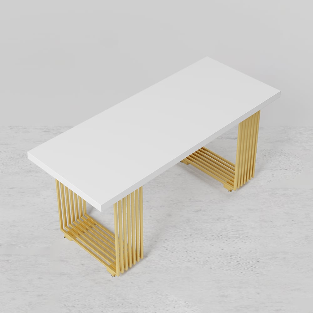 1800mm Rectangular Modern Home Office Desk with Solid Wood Table Top and Shelf Gold Leg actual image