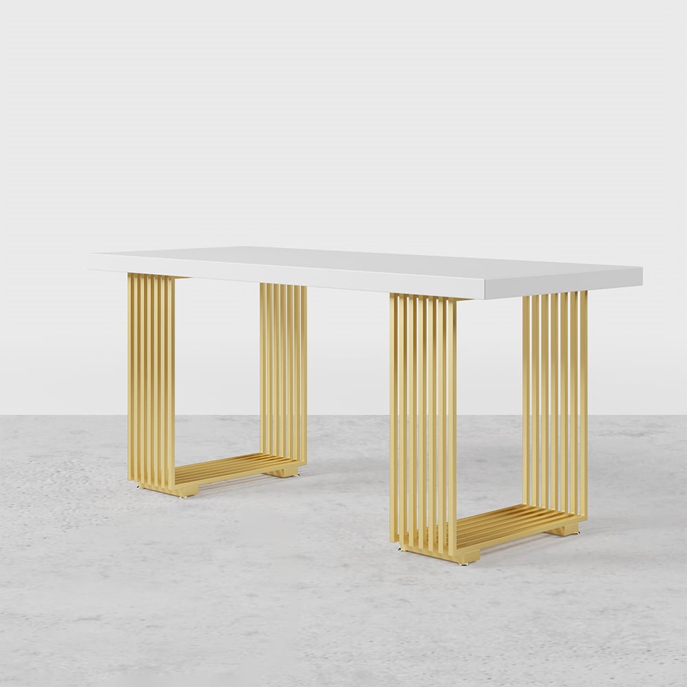 1800mm Rectangular Modern Home Office Desk with Solid Wood Table Top and Shelf Gold Leg actual image