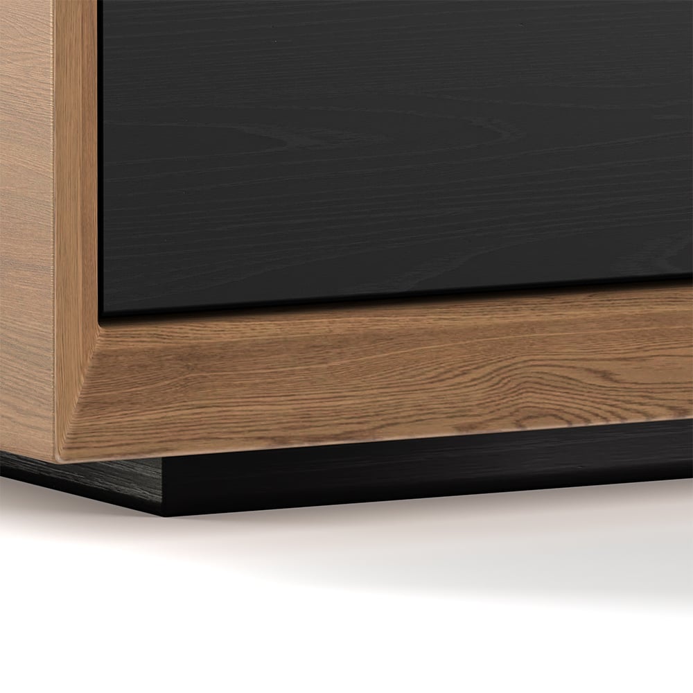 Armário de TV Morami com 3 gavetas de 180 cm em nogueira e preto Imagem da janela