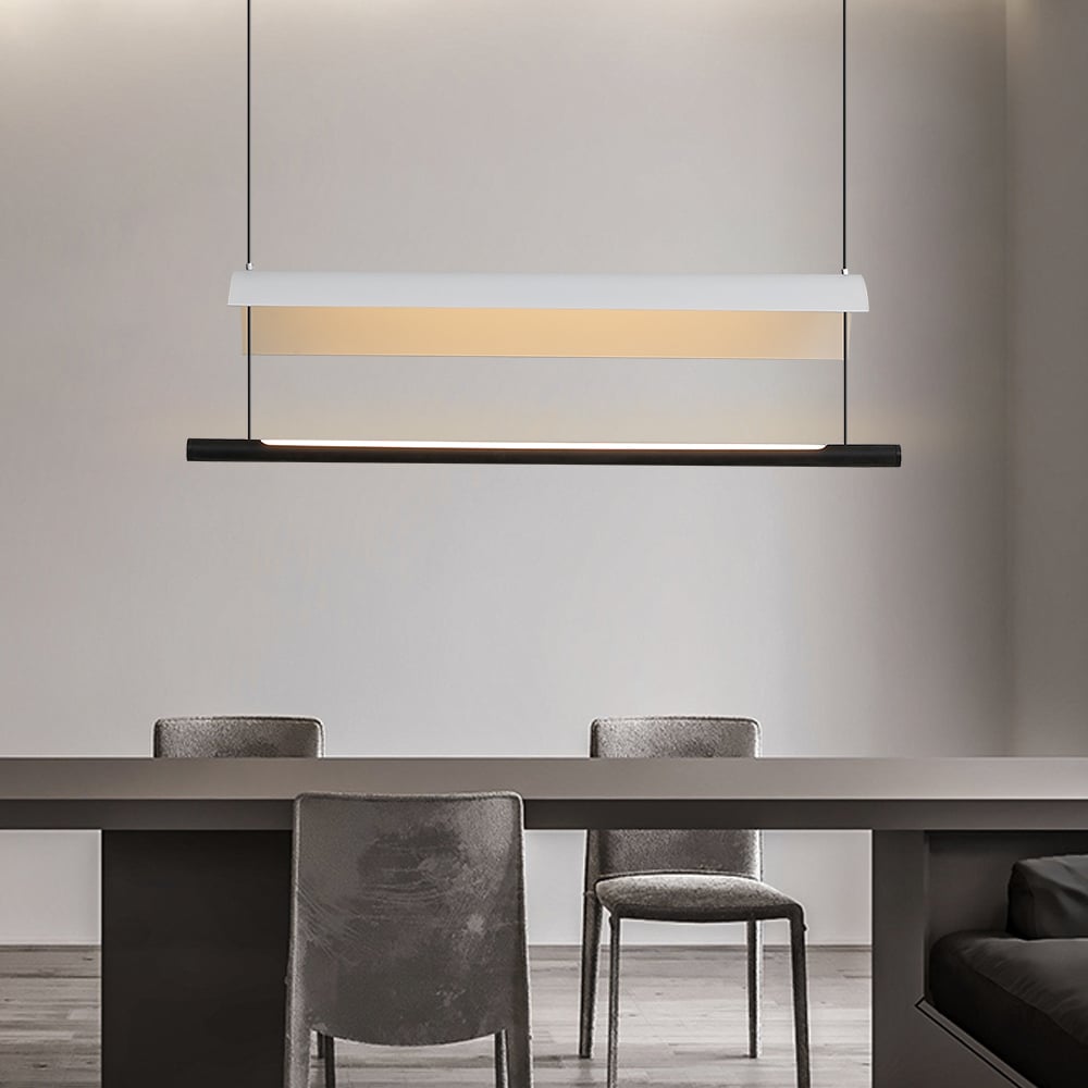 Modern Linear LED Kitchen Island Light Metal Black & White window image