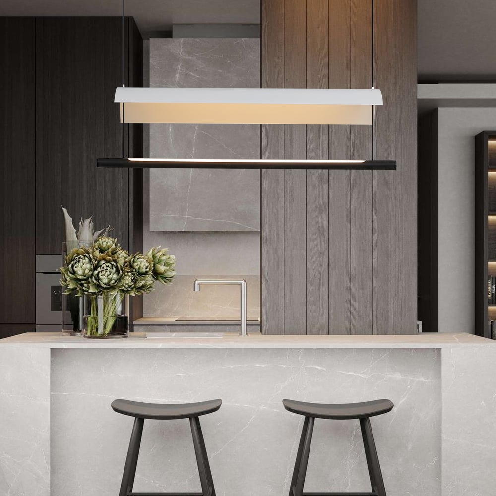 Modern Linear LED Kitchen Island Light Metal Black & White window image