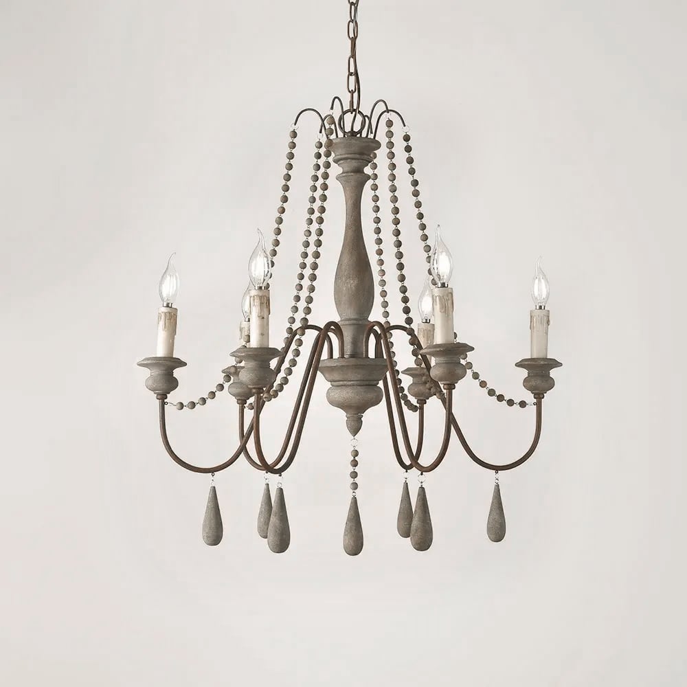 Customer Reviews for French Country Candle-Style 6-Light Swag Wooden Bead Chandelier Gray