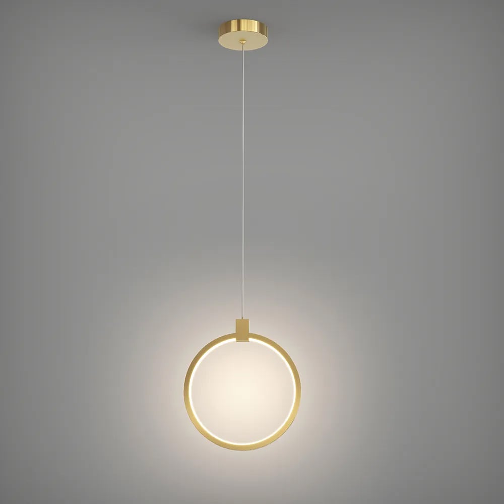 Modern Single LED Pendant Light Brass Ringed Hanging Light in Gold window image