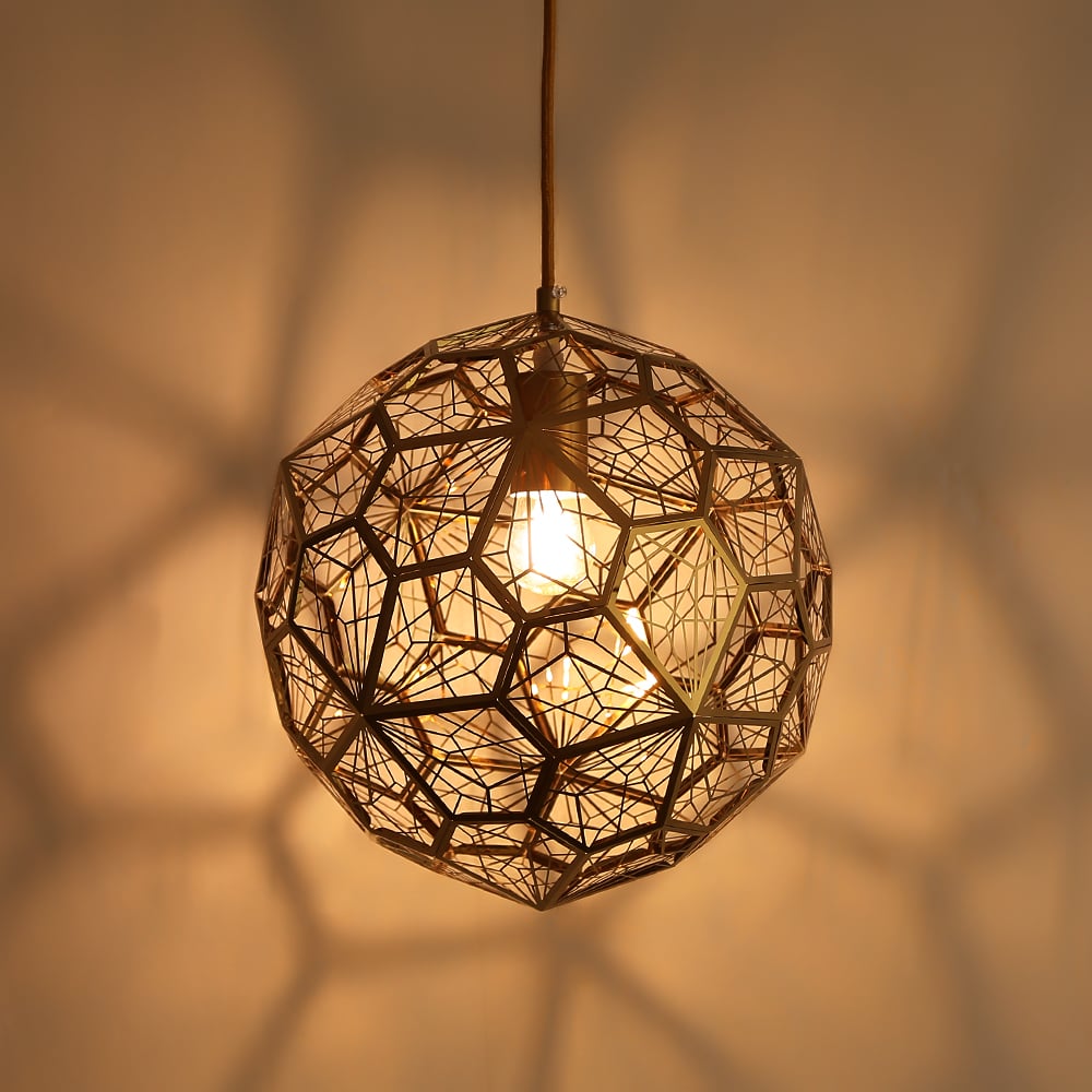 Moderno geométrico hueco globo de 1 lámpara colgante en oro Imagen de ventana