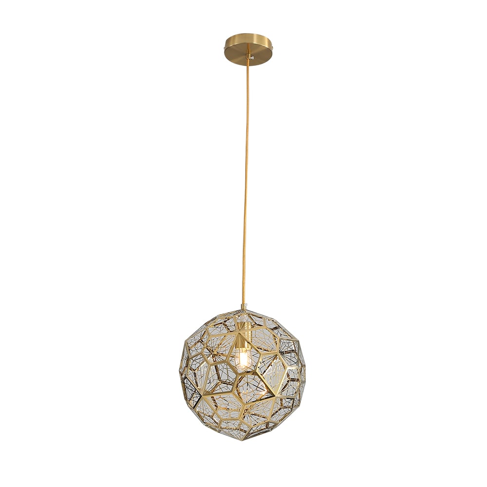 Moderno geométrico hueco globo de 1 lámpara colgante en oro Imagen de ventana