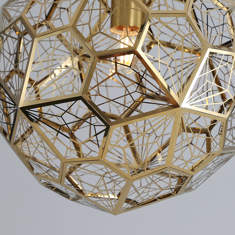 Moderno geométrico hueco globo de 1 lámpara colgante en oro Imagen de ventana