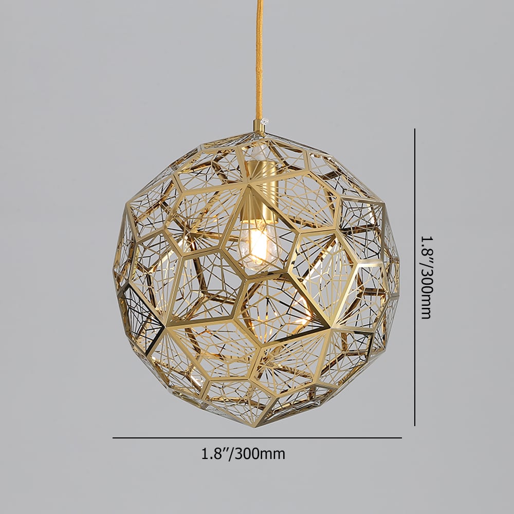 Moderno geométrico hueco globo de 1 lámpara colgante en oro pesos dimensiones imagen