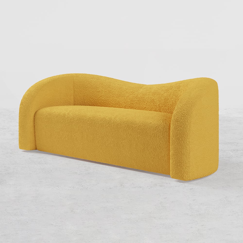 Modern 2300mm Yellow Boucle Upholstered Curved 3 Seater Sofa for Living Room window image