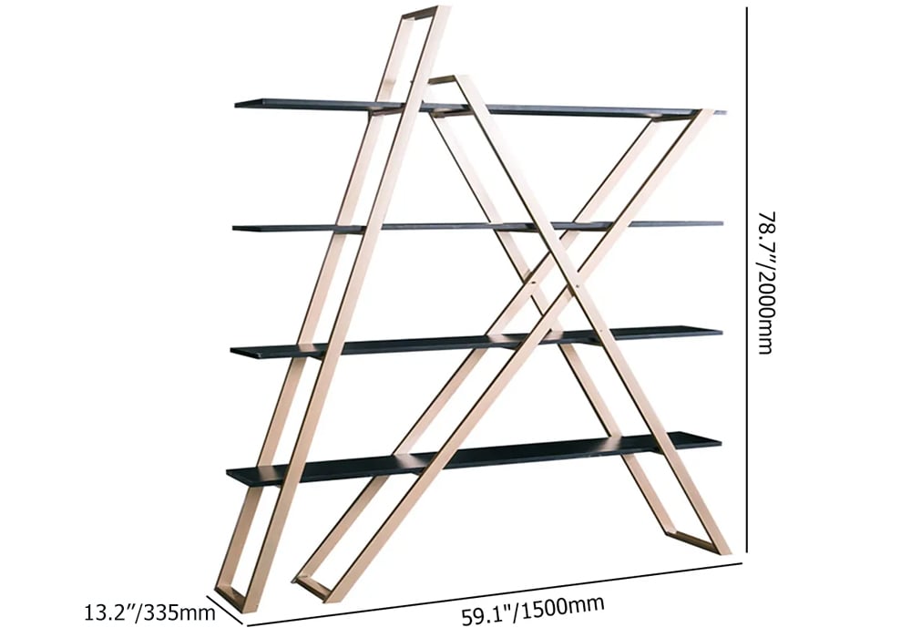 Modern Abstract Etagere Wooden Bookshelf in Black & Gold weights dimensions image