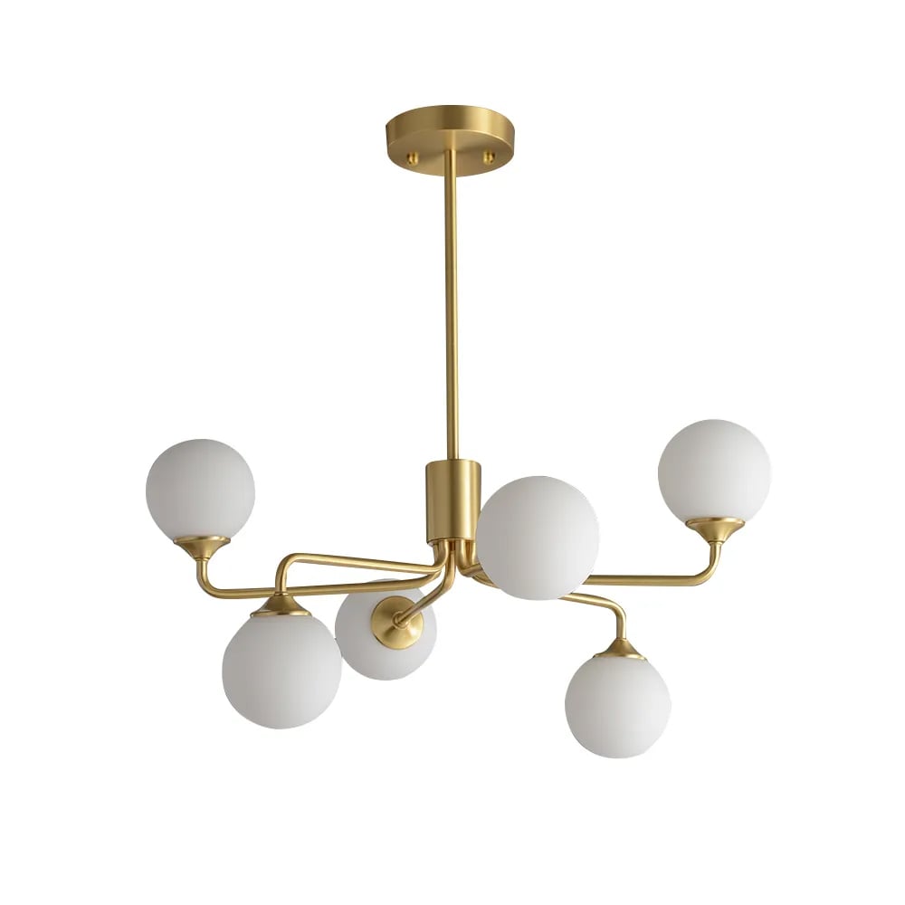 Modern Brass Sputnik Chandelier 6-Light with Glass Shade for Living Room window image