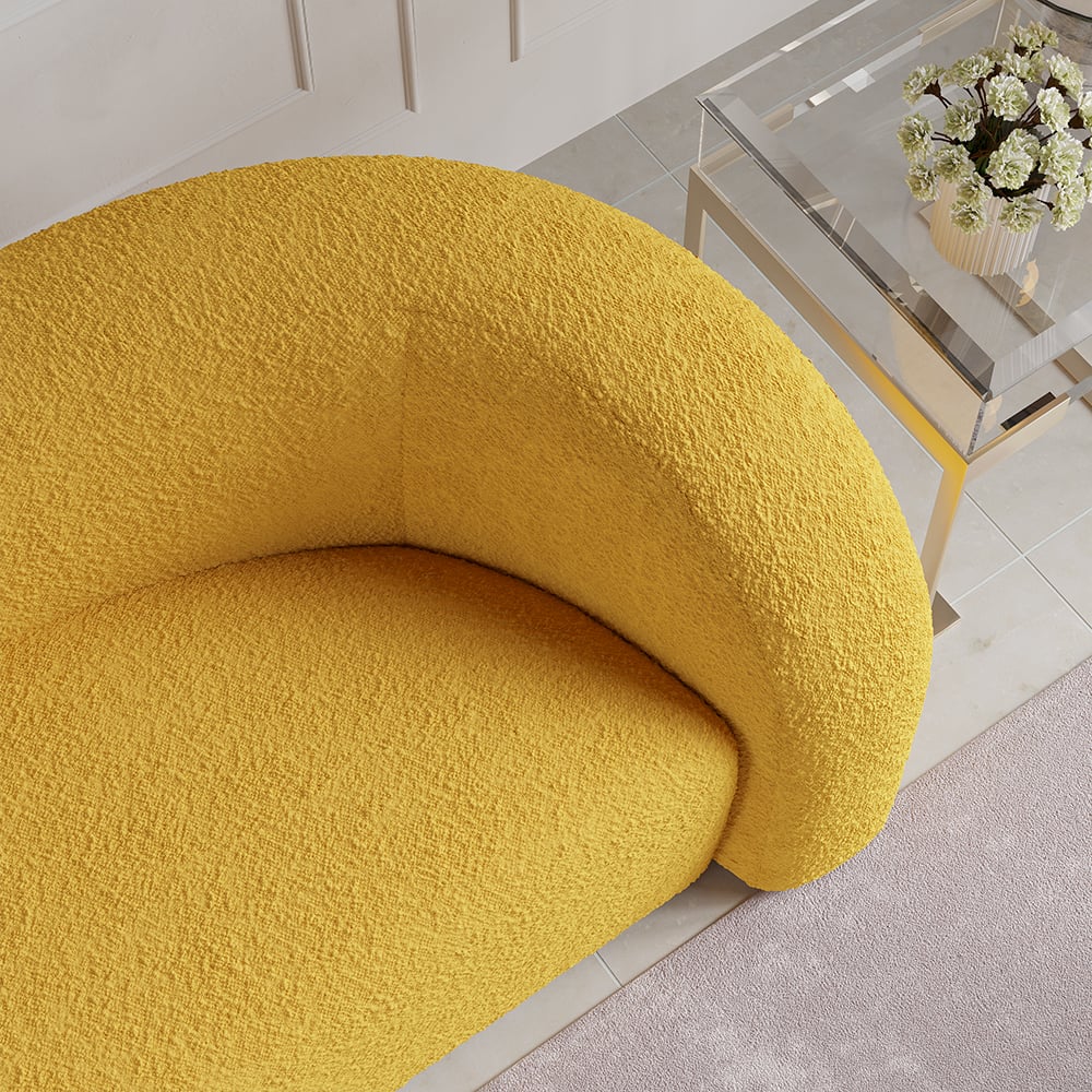 Modern 2300mm Yellow Boucle Upholstered Curved 3 Seater Sofa for Living Room window image