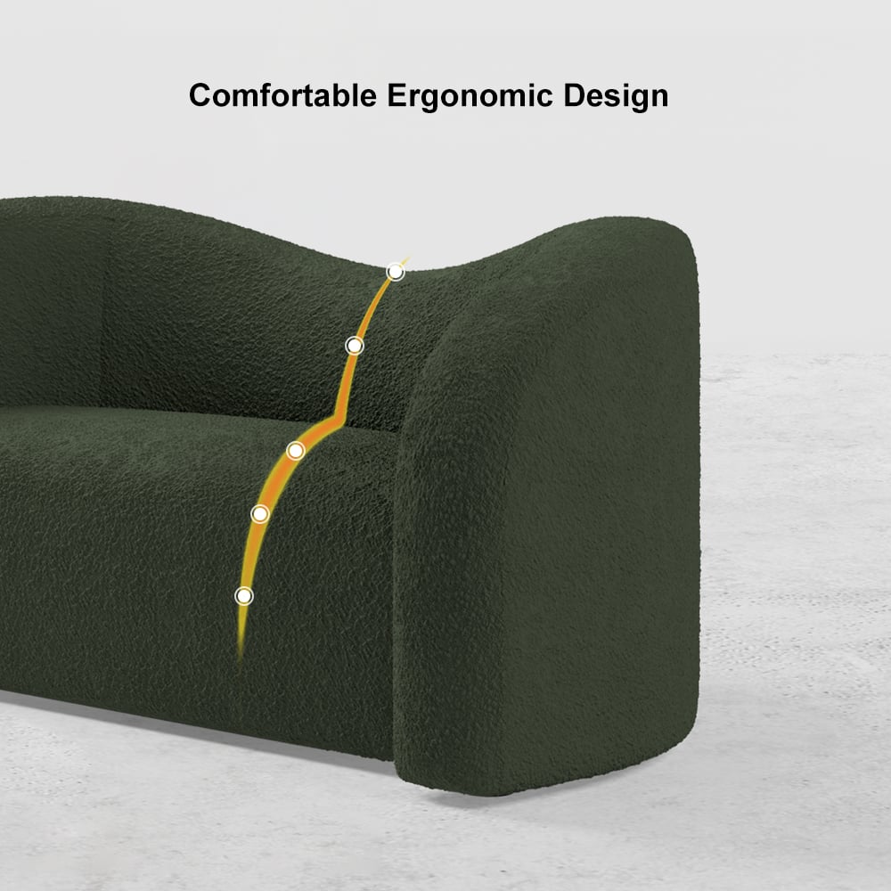 2 Seater 1700mm Modern Green Boucle Upholstered Curved Sofa Loveseat for Living Room window image