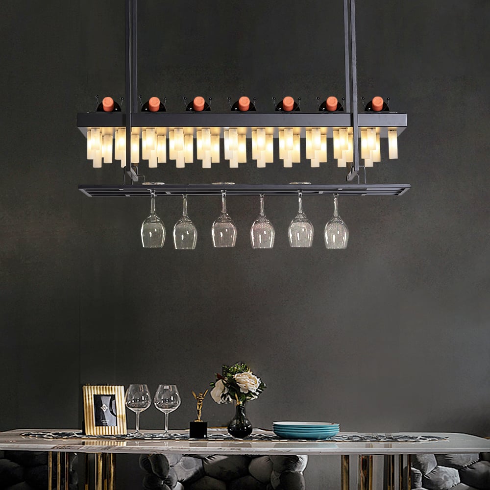 Industrial 56-Light Metal Island Pendant Light with Wine Rack Kitchen Bar window image