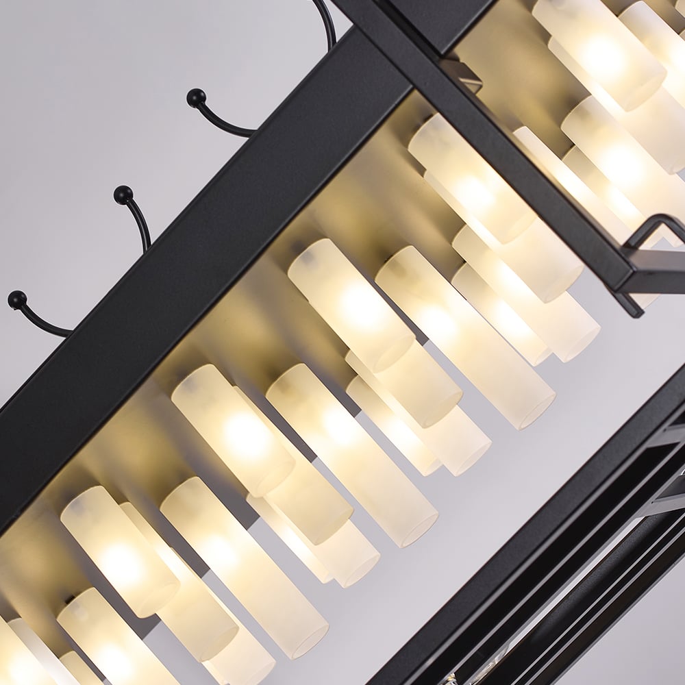 Industrial 56-Light Metal Island Pendant Light with Wine Rack Kitchen Bar window image