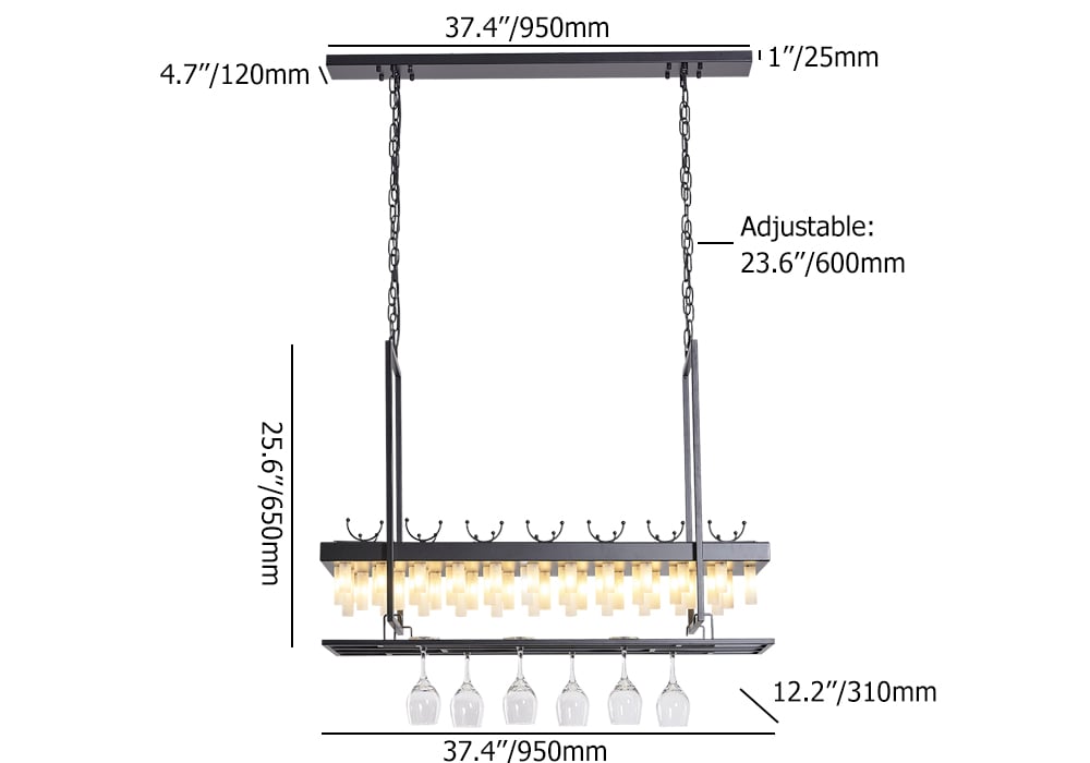 Industrial 56-Light Metal Island Pendant Light with Wine Rack Kitchen Bar weights dimensions image