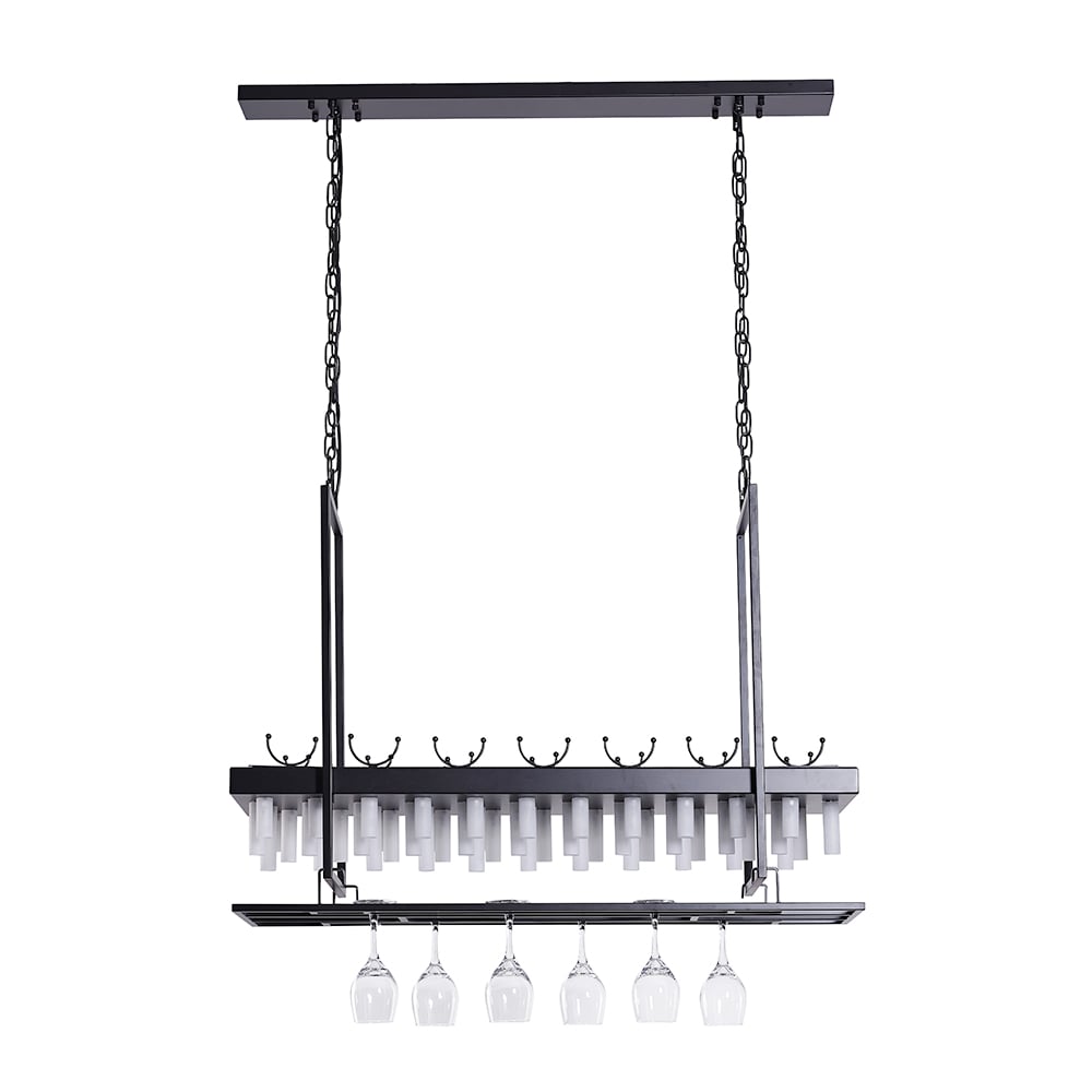 Industrial 56-Light Metal Island Pendant Light with Wine Rack Kitchen Bar window image