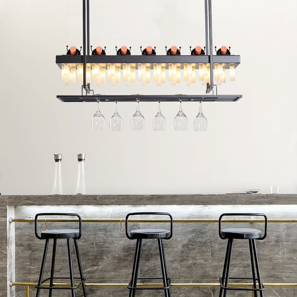 Industrial 56-Light Metal Island Pendant Light with Wine Rack Kitchen Bar window image