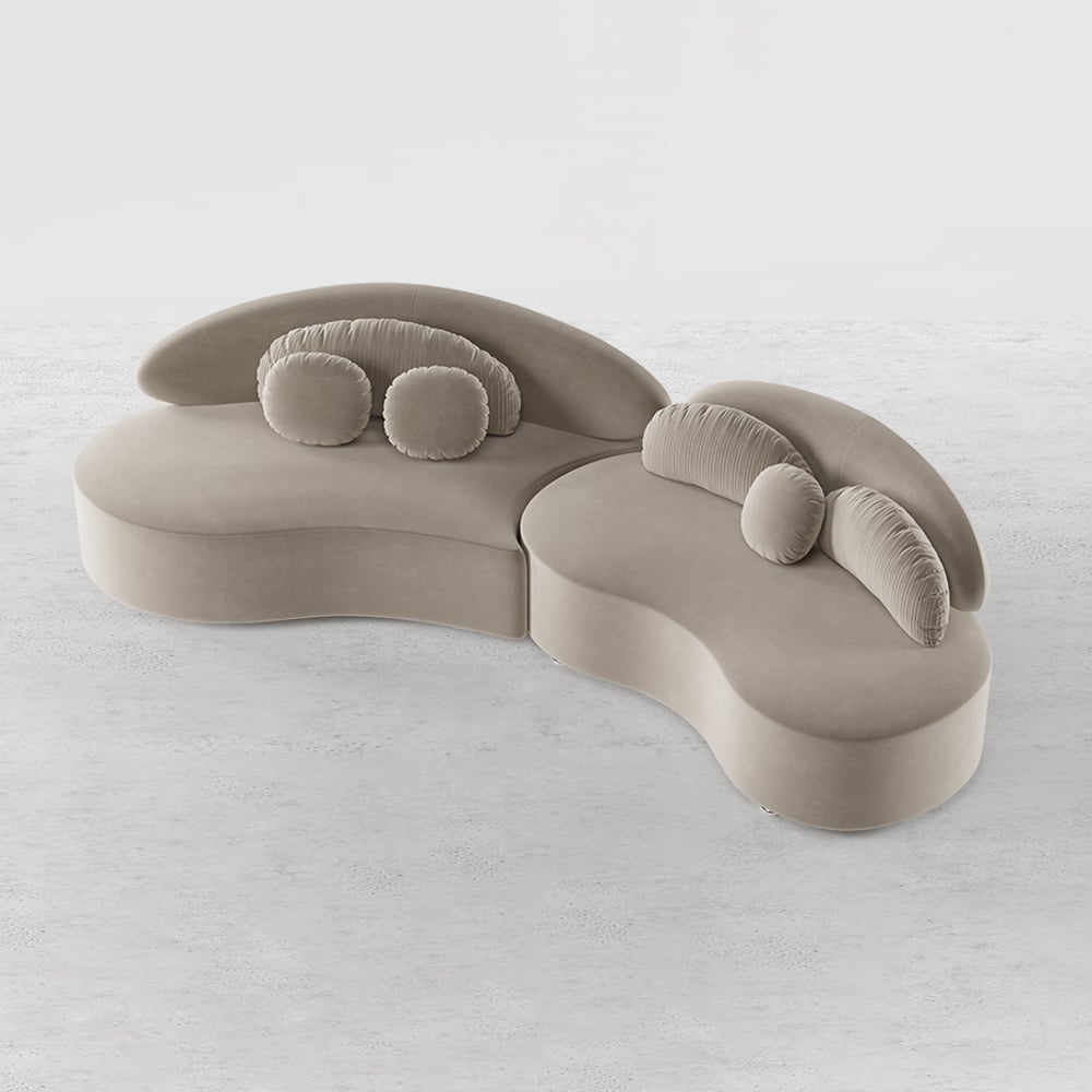 3010mm Modern Curved Sectional Modular Sofa Khaki Velvet Upholstery with Pillow window image