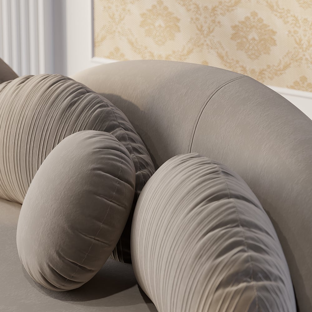 3010mm Modern Curved Sectional Modular Sofa Khaki Velvet Upholstery with Pillow window image