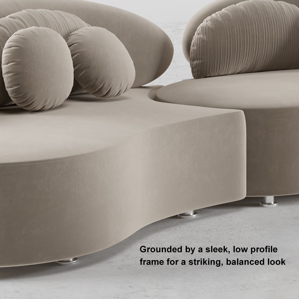 3010mm Modern Curved Sectional Modular Sofa Khaki Velvet Upholstery with Pillow window image