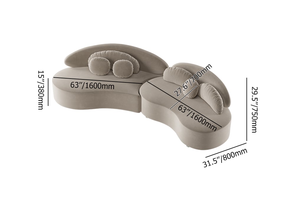 3010mm Modern Curved Sectional Modular Sofa Khaki Velvet Upholstery with Pillow weights dimensions image