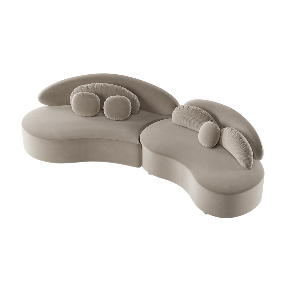 3010mm Modern Curved Sectional Modular Sofa Khaki Velvet Upholstery with Pillow window image