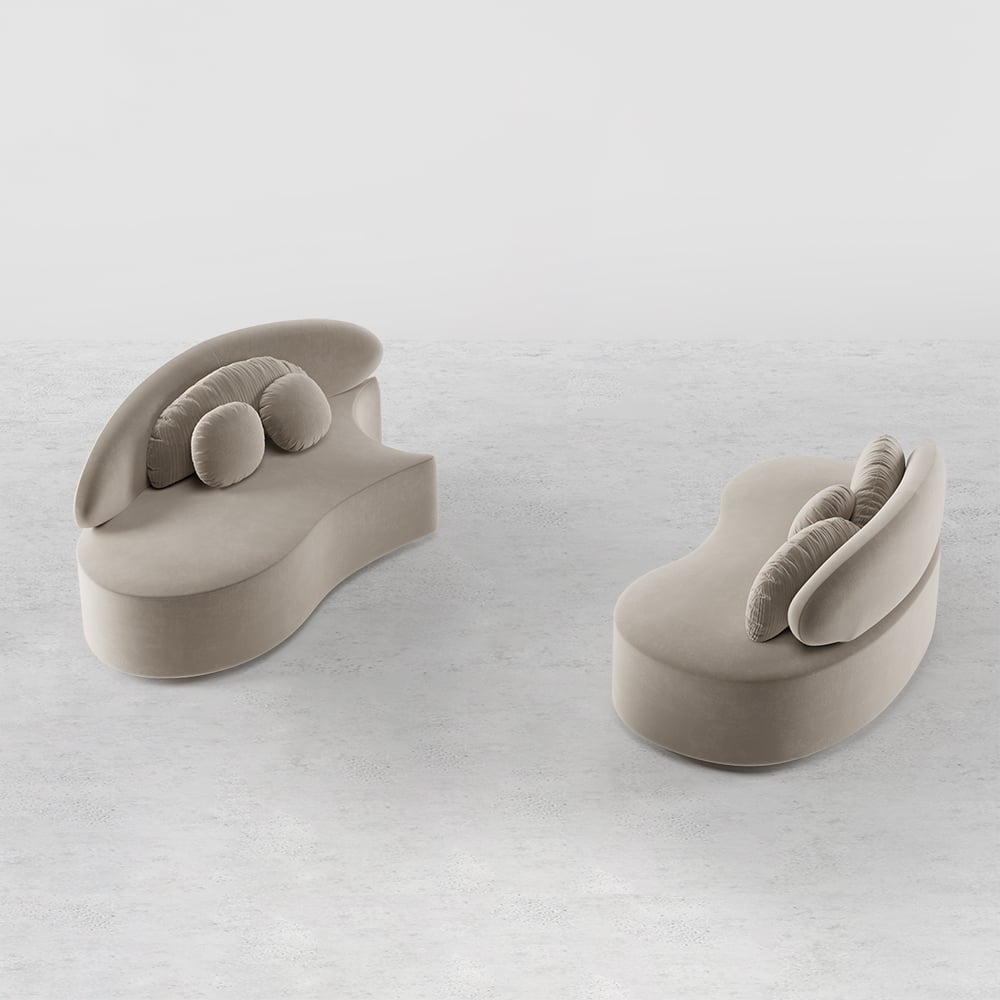 3010mm Modern Curved Sectional Modular Sofa Khaki Velvet Upholstery with Pillow window image