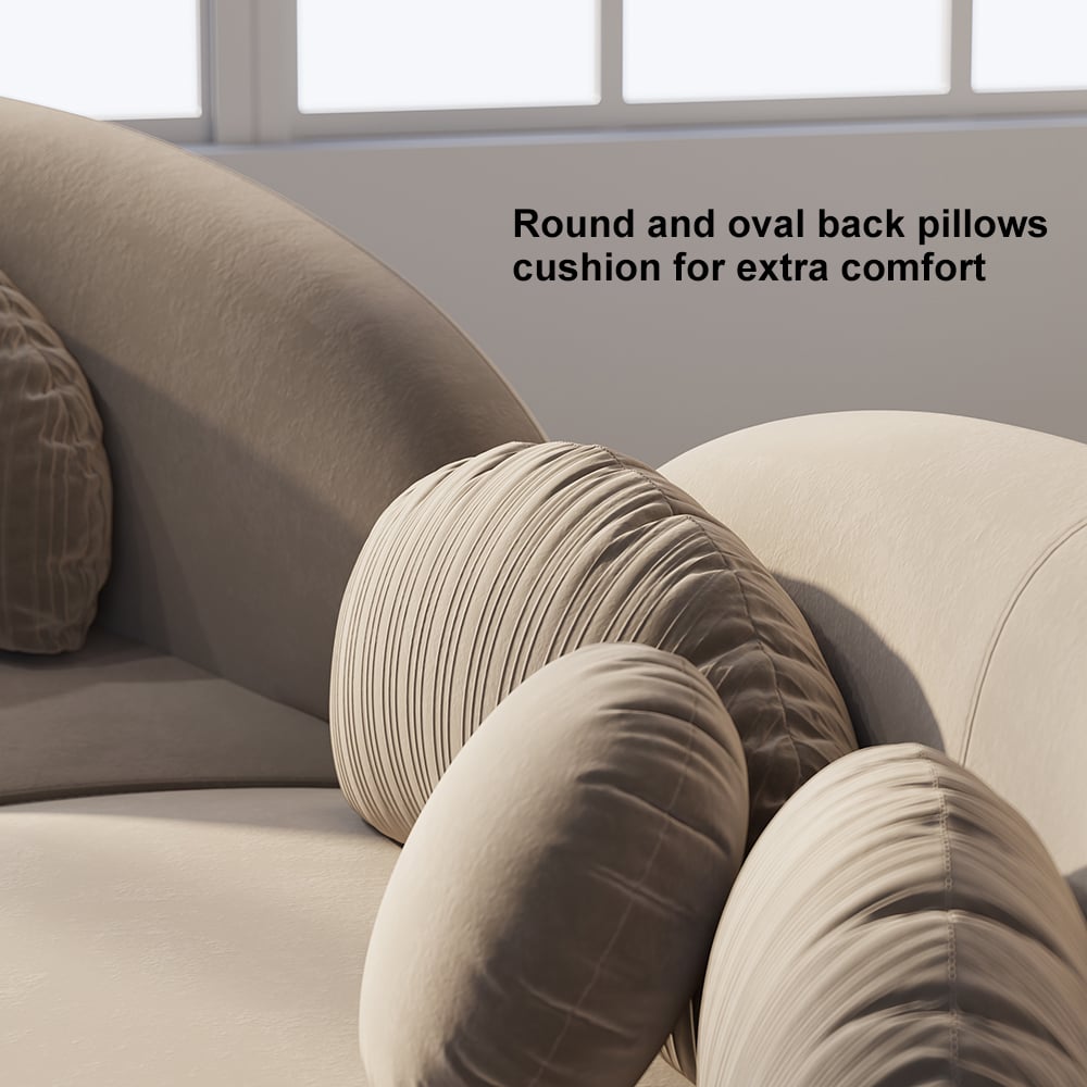 3010mm Modern Curved Sectional Modular Sofa Khaki Velvet Upholstery with Pillow window image