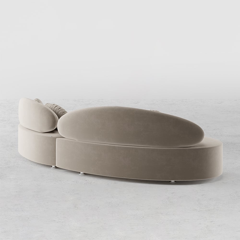 3010mm Modern Curved Sectional Modular Sofa Khaki Velvet Upholstery with Pillow window image