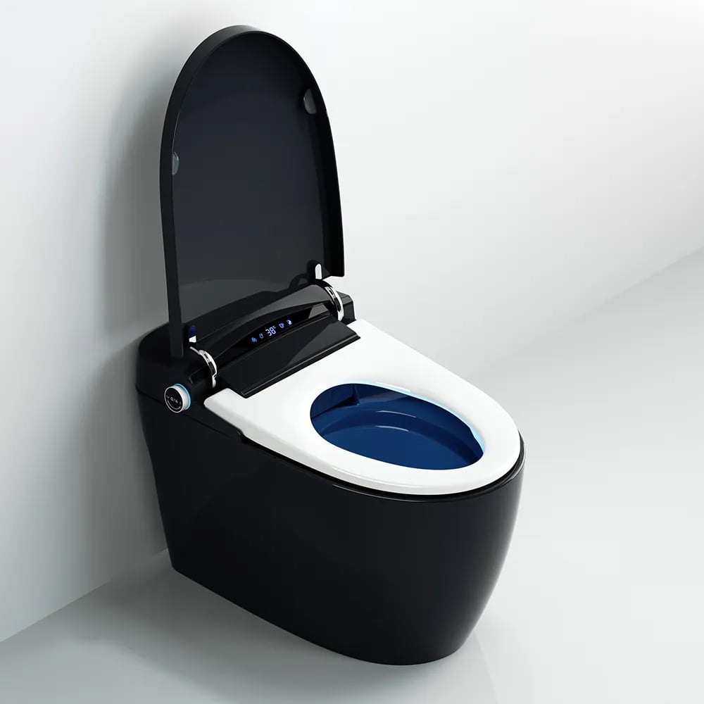 One-Piece Elongated Black Smart Toilet Floor Mounted Automatic Toilet Self-Clean window image
