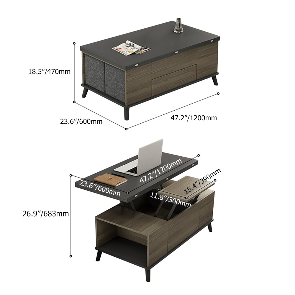 5 Pieces Lift Top Coffee Table Set with Storage Convertible Dining Table with Ottomans weights dimensions image